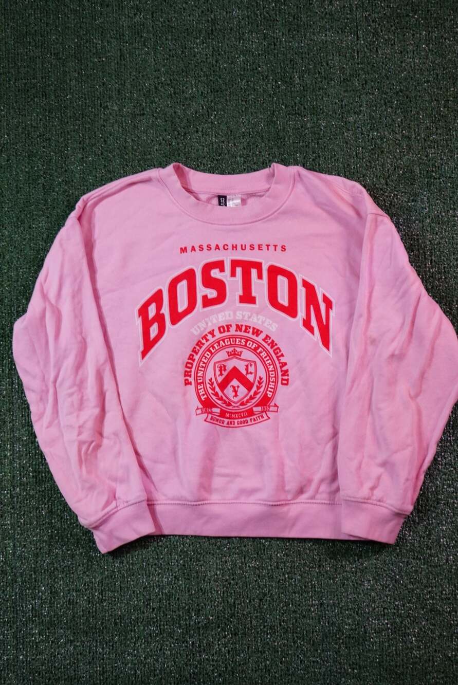 H&M Divided Ladies Pink Boston Massachusetts Graphic Crewneck Sweatshirt